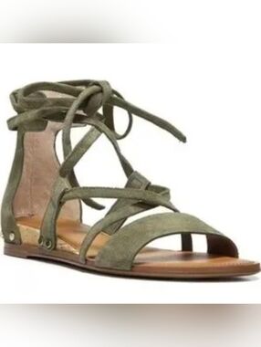 Franco Sarto Primrose Olive Green Suede Lace Up Gladiator Sandals Size 7